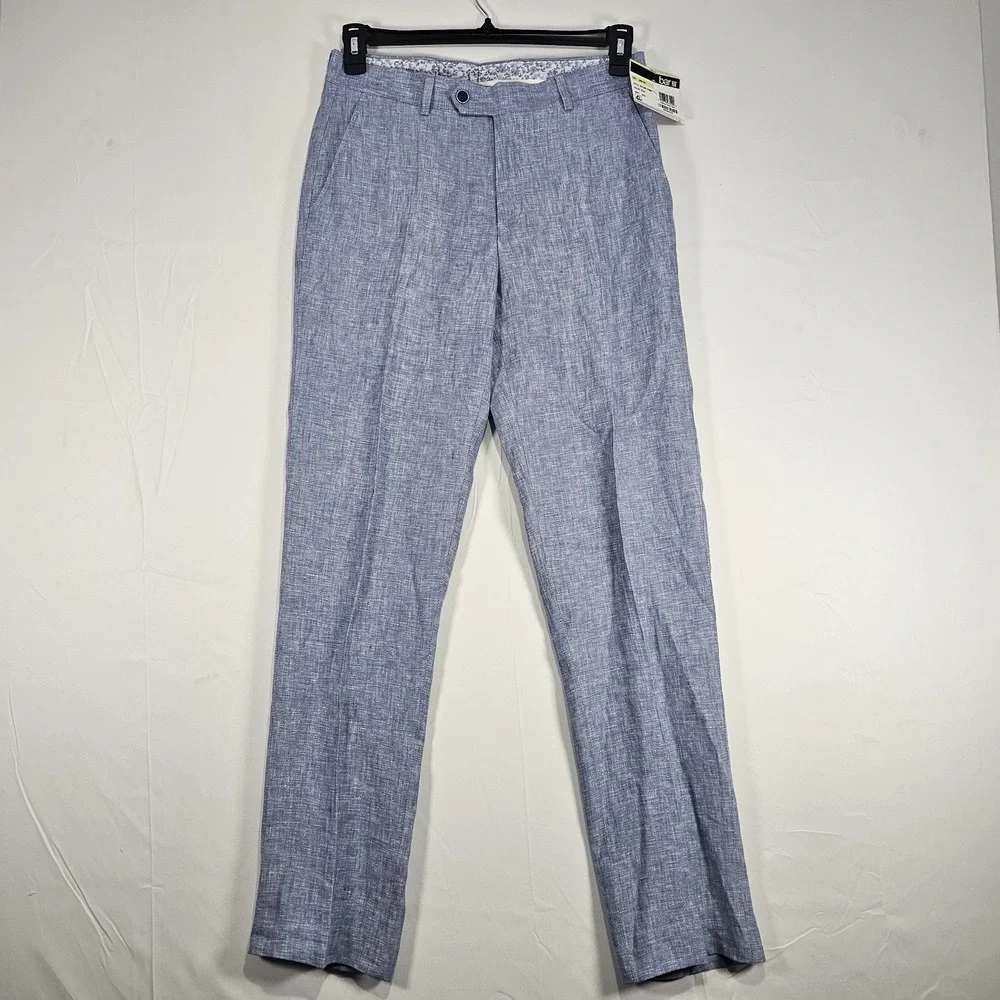 Bar III Men's Slim Fit 100% Linen Suit‎ Pants Blue 30W 32L New